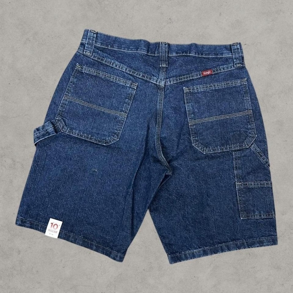 NWT Wrangler Jean Shorts Mens 32 Blue Dark Y2K Baggy Carpenter Grunge Hip Hop